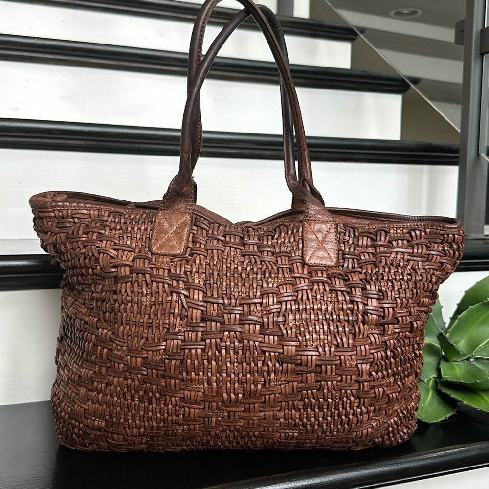 Genuine Leather woven large tote handbag purse versatile bag purse zipper top